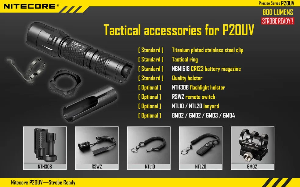 Nitecore P20UV CREE XM-L2 LED Flashlight - 800 Lumens  Runs on 2 x CR123A or 1 x 18650 Battery