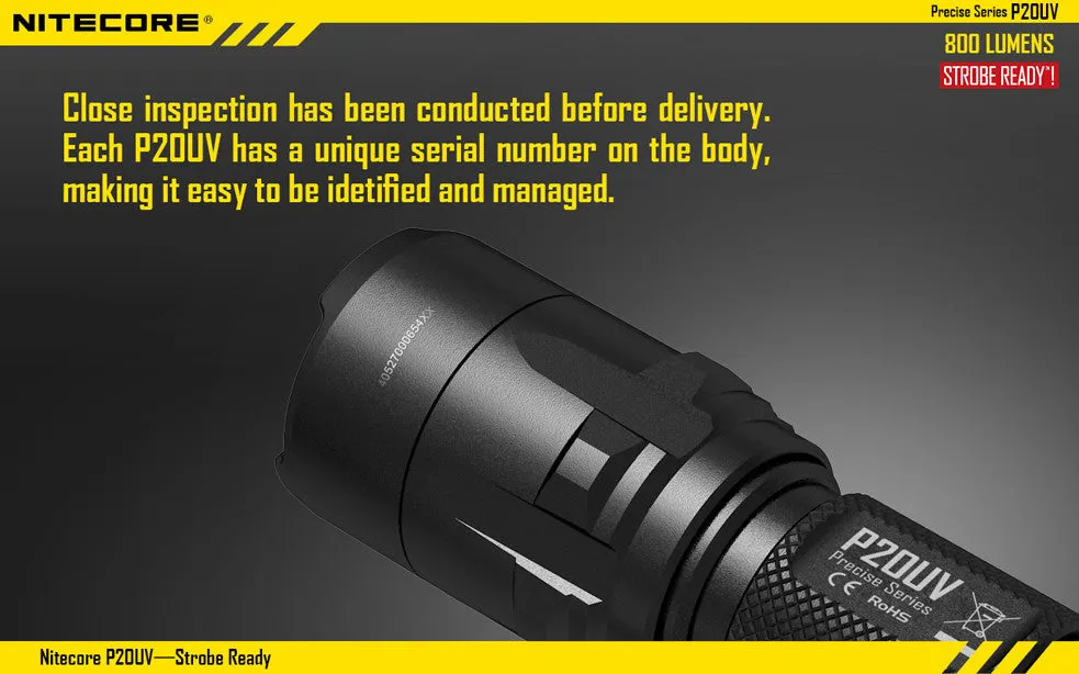 Nitecore P20UV CREE XM-L2 LED Flashlight - 800 Lumens  Runs on 2 x CR123A or 1 x 18650 Battery