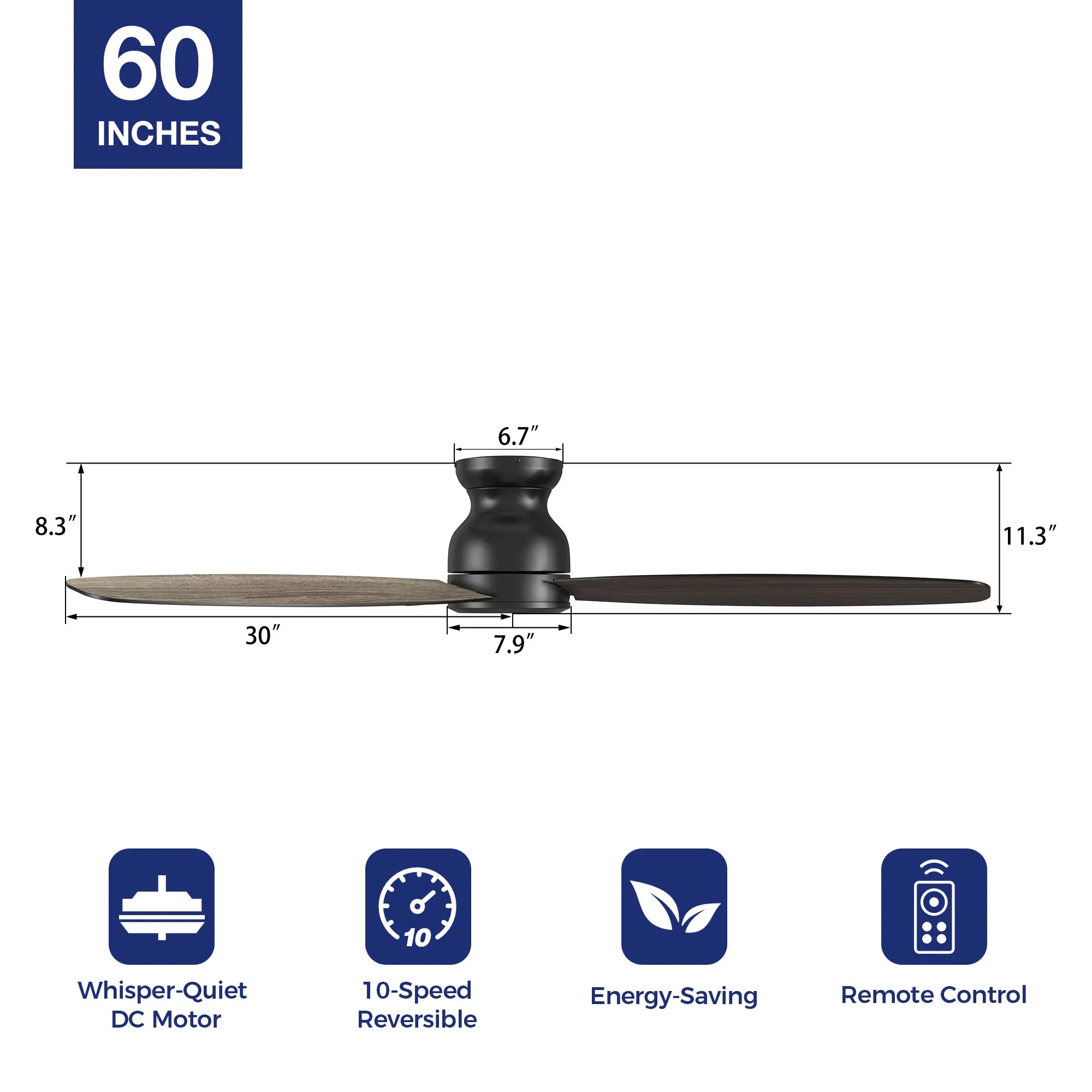 Osborn Low Profile Modern Ceiling Fan with Remote 60 inch(NO LED)