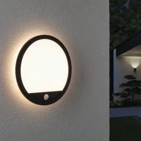 Outdoor Lamina 15.5W LED Backlit Round Wall Light with Motion Detection in Black