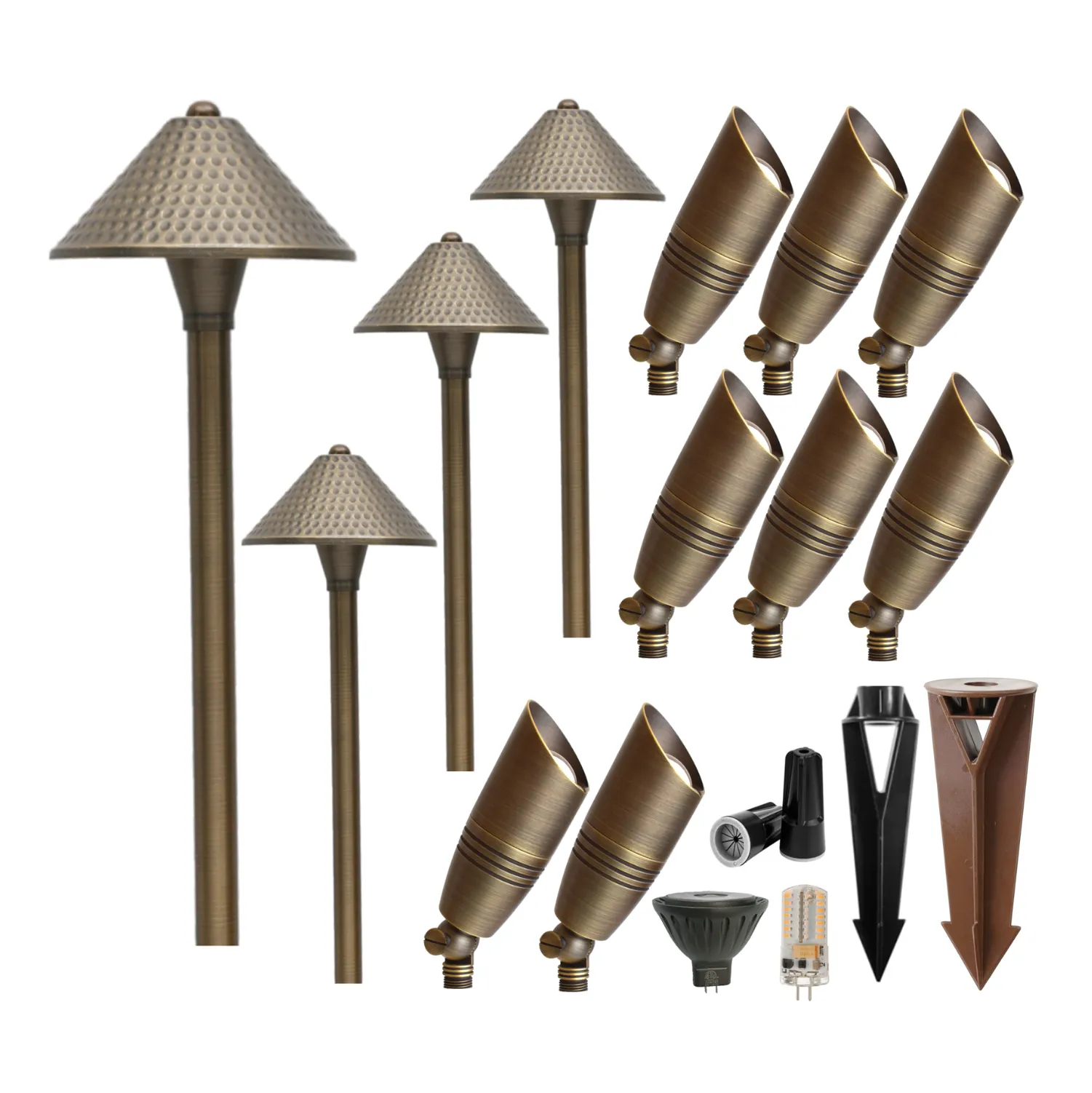 Pack II - Solid Cast Brass Pathway & Spotlight | Professional Outdoor Landscape Lighting