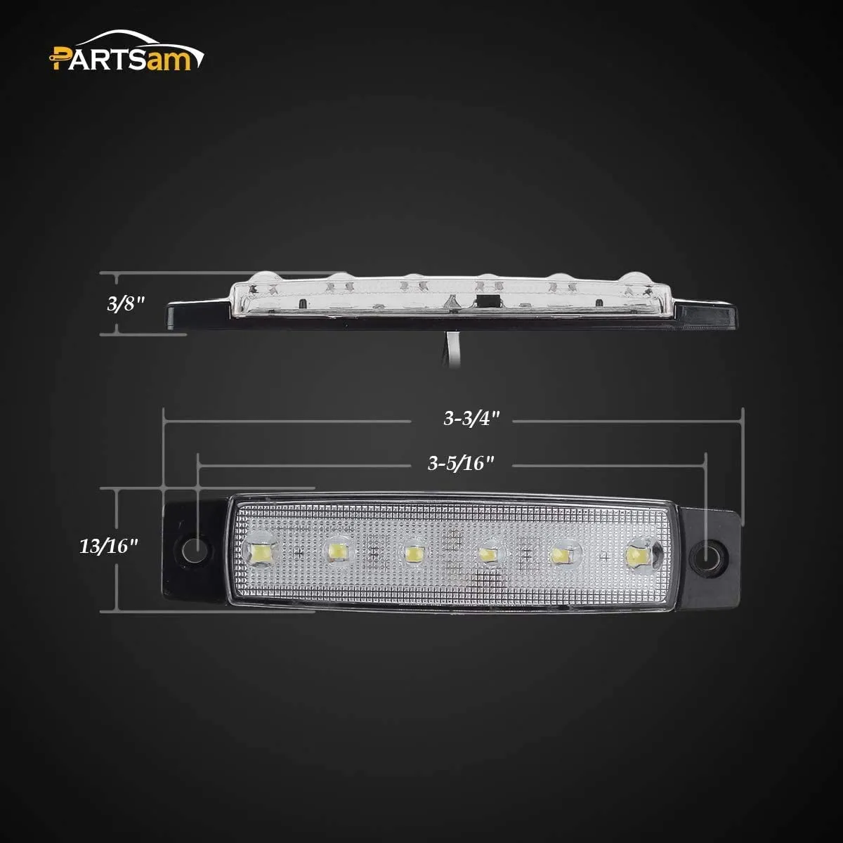 Partsam 200 Pcs 3.8" 6 LED White Side Marker Lights