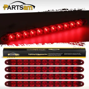 Partsam 4pcs Red 15inch Inch Sealed 11 LED Third Brake Light Bar Stop Turn Signal Tail 3rd Brake Light ID Bar Truck Trailer RV Camper Waterproof