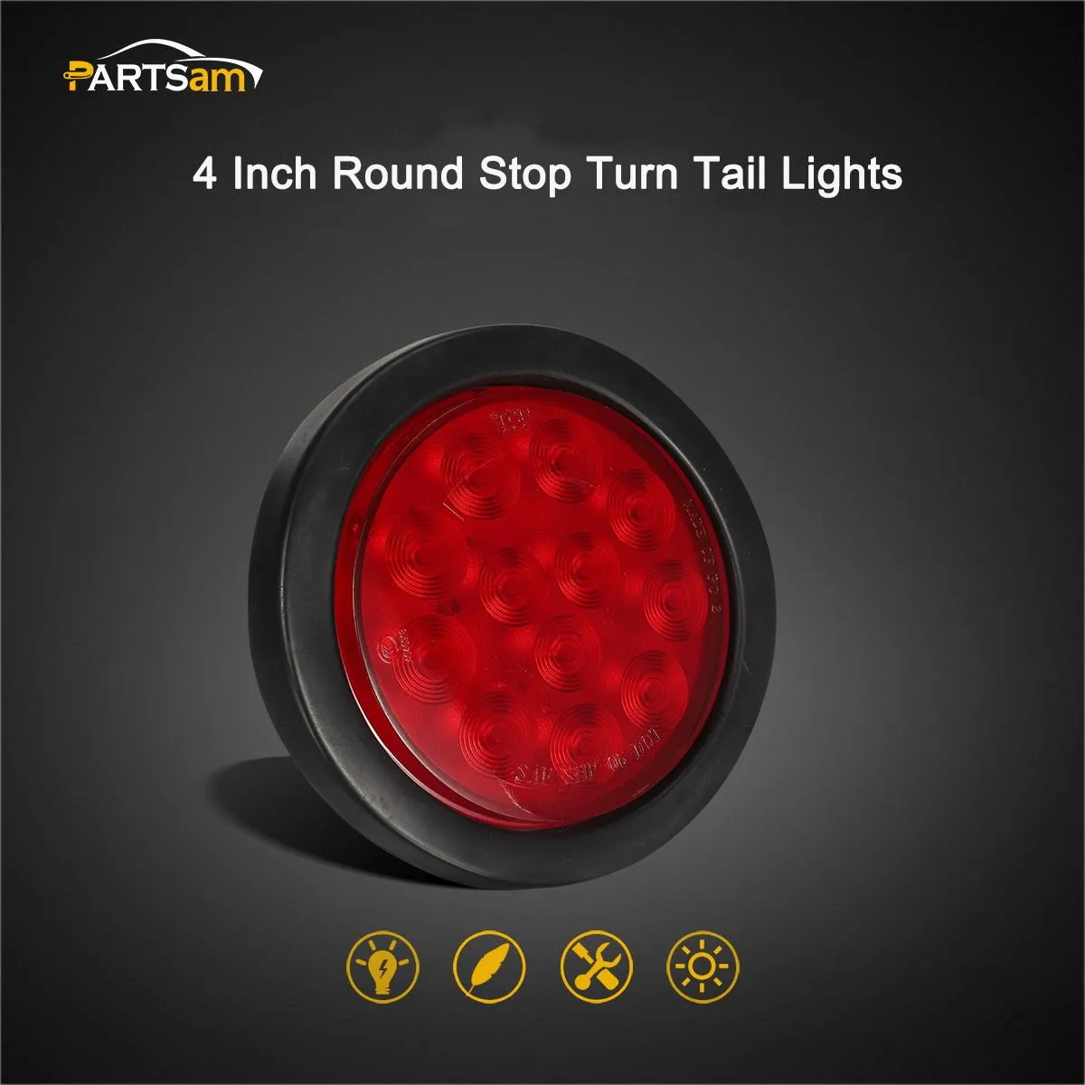 Partsam 8Pcs 4inch Round Red LED Trailer Tail Light, 4 Inch Round Led Stop Turn Tail Lights Brake Brake Trailer Lights for RV Trucks, Rubber Grommets and 3-Prong Wire Pigtails Included