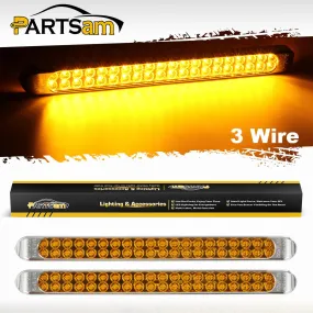 Partsam Submersible 17 Inch Thin Amber Led Turn Signal Light Bar 40 LED Sealed Utility Trailer Truck RV Led Marker Clearance Identification Light Bar w/Chrome Bezel (Pack of 2)