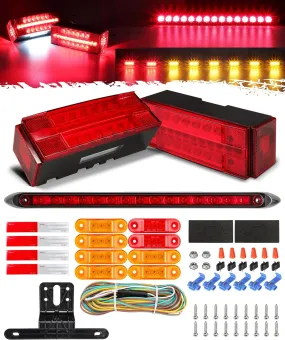 Partsam Submersible LED Trailer Tail Light Kit, Rectangular Trailer Lights Light Bar 8 Markers, with 25FT Wiring Harness Reflective Stickers Combined Stop Turn Tail License Lights for Boat Trailer 12V