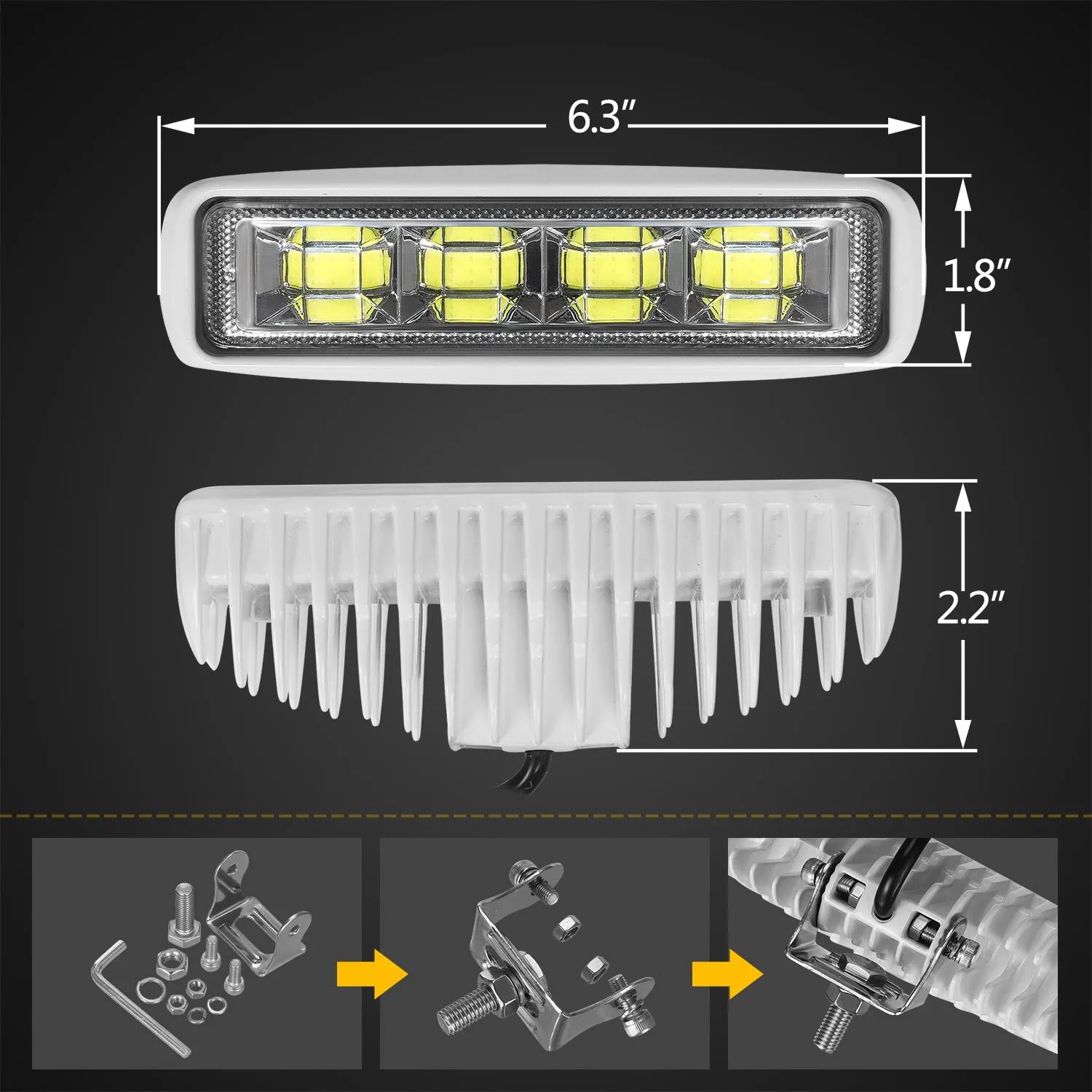 Partsam Waterproof Led Boat Lights White Beam 6.3 inch 36W IP67 Waterproof Deck Dock Marine Light 4000LMS 150¡ãFlood Light 12/24V Light Bar Aluminum Housing w/180¡ãAdjustable Mounting Bracket(2pcs)