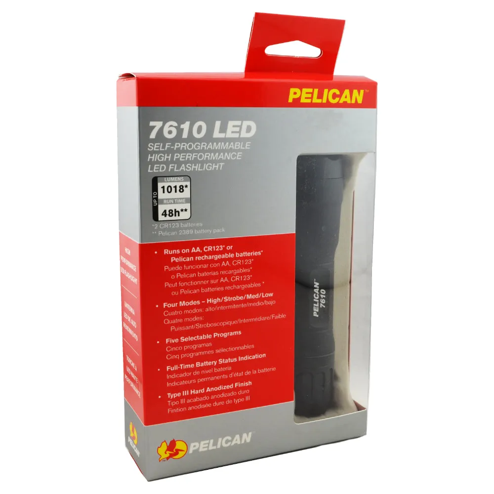 Pelican 7610 Tactical Flashlight 1018 Lumen LED Programmable Light, Black