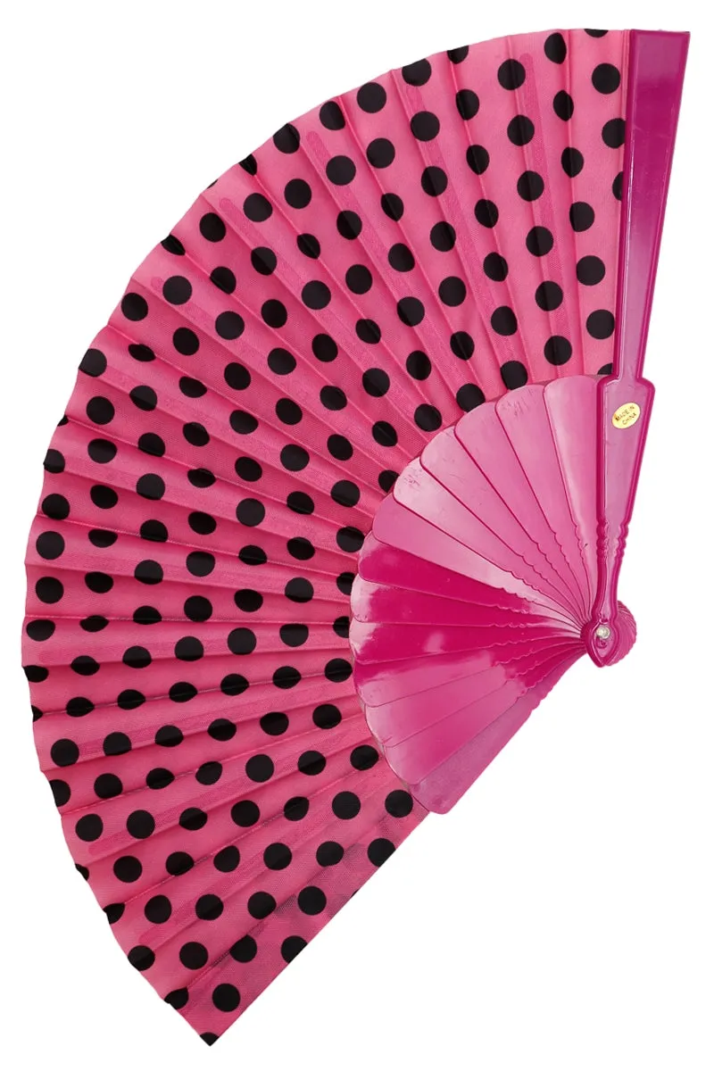 Polka Dot Folding Fan in Pink & Black