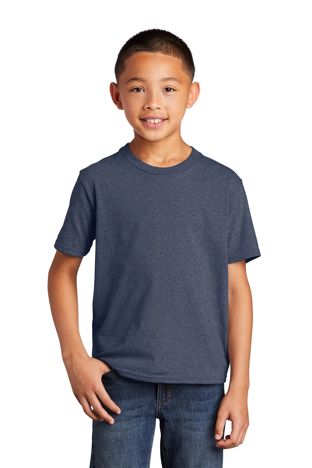 Port & Company Youth Fan Favorite Short Sleeve Crewneck T-Shirt - Heather Navy Blue