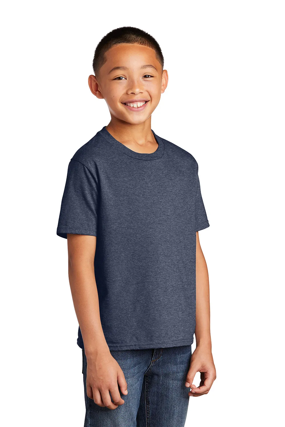 Port & Company Youth Fan Favorite Short Sleeve Crewneck T-Shirt - Heather Navy Blue