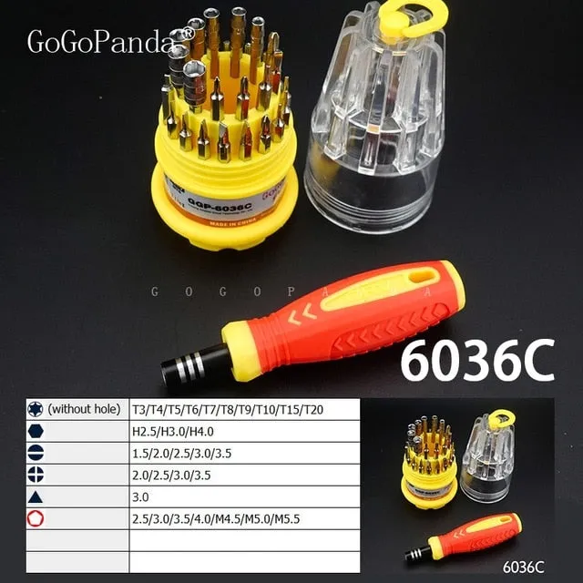 Precision Handle Screwdriver Set Magnetic Mobile Phone Repair Kit Tools 31 in 1 (T4 Torx)