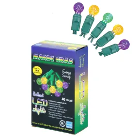 Purple, Green and Gold Lights LED Globe Mardi Gras Lights - 40 Lights 10.5' (Each)