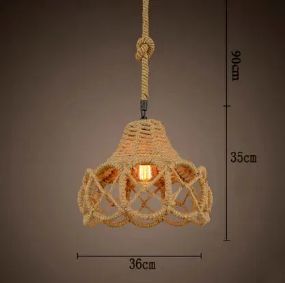 Retro iron hemp rope pendant lights Bar cafe dinning room Warehouse bird cage Hand Knitted Hemp rope hanging lamp industria