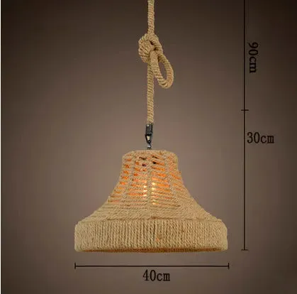 Retro iron hemp rope pendant lights Bar cafe dinning room Warehouse bird cage Hand Knitted Hemp rope hanging lamp industria