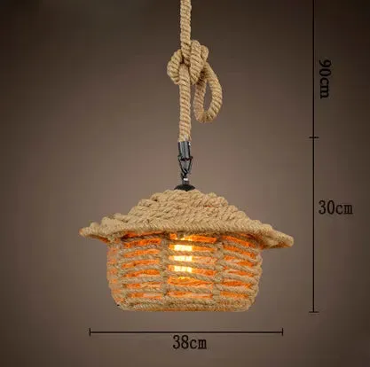 Retro iron hemp rope pendant lights Bar cafe dinning room Warehouse bird cage Hand Knitted Hemp rope hanging lamp industria