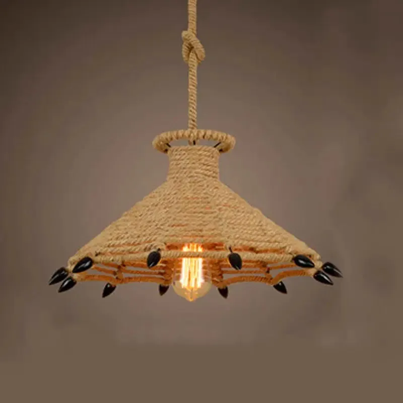 Retro iron hemp rope pendant lights Bar cafe dinning room Warehouse bird cage Hand Knitted Hemp rope hanging lamp industria