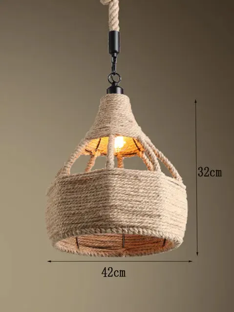 Retro iron hemp rope pendant lights Bar cafe dinning room Warehouse bird cage Hand Knitted Hemp rope hanging lamp industria