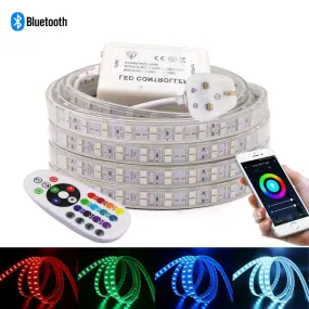 RGB LED Strip 120 LEDs/m 220V IP65 Wireless Bluetooth App Control with Remote