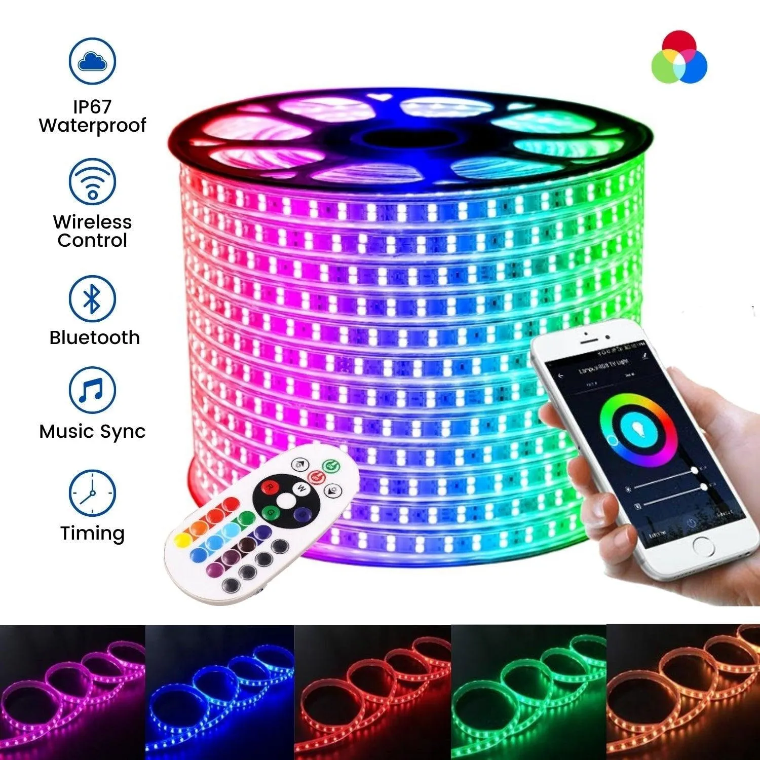 RGB LED Strip 220V 240V 120 LEDs/m IP65 Waterproof WIFI App Control Work With Google & Alexa