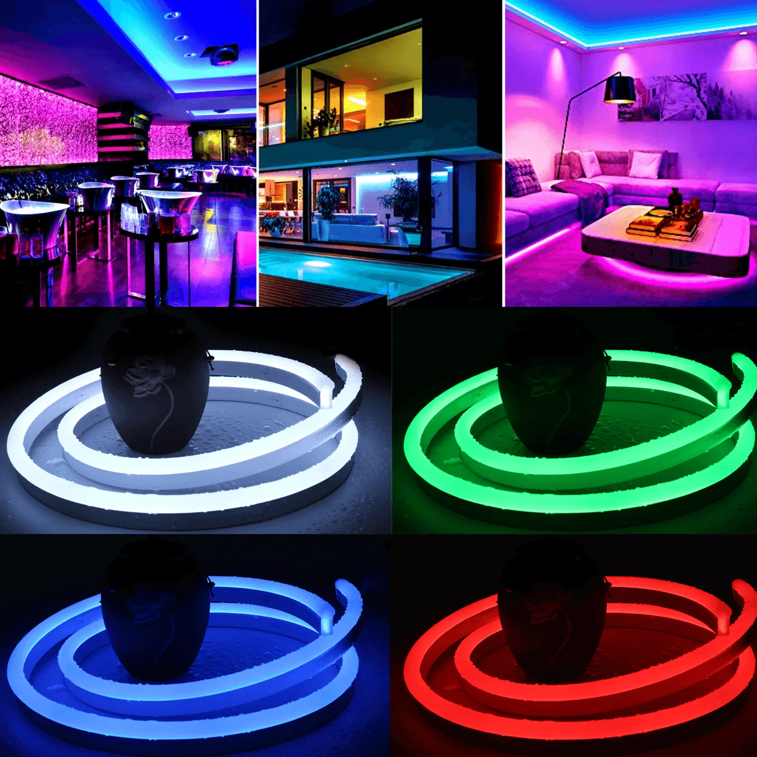 RGB Neon Flex Rope Light 24V 8x18mm IP65 Waterproof with Music Controller Kit