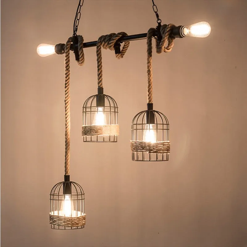 Rustic 5-Light Black Birdcage Island Pendant for Dining Rooms