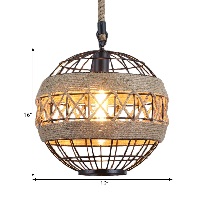 Rustic Industrial Style Spherical  Suspension Lamp in Black