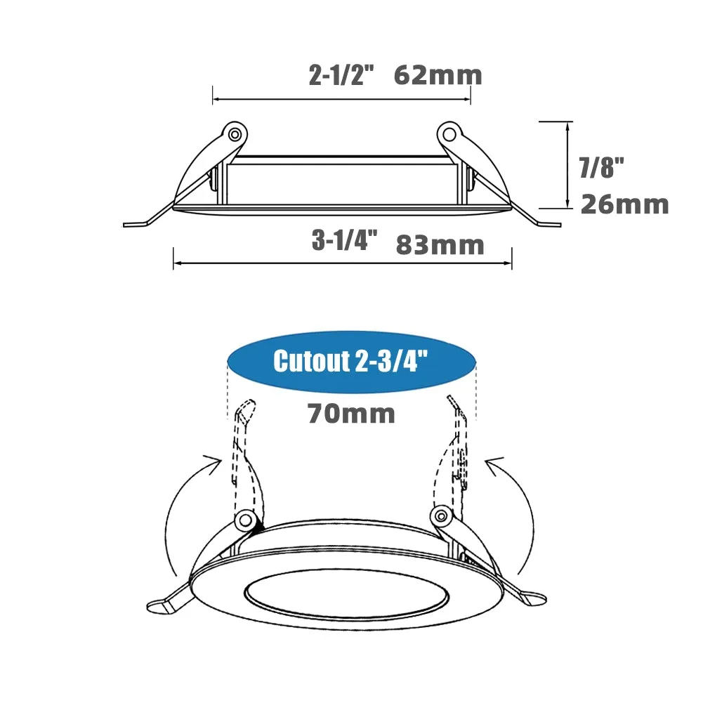 RV Boat LED Puck Light, 12V Recessed Ceiling Light Under Cabinet with Press Dimmer, Dimmable White Light & Blue Nightlight, 3-1/4” Full Aluminum 4-Pack