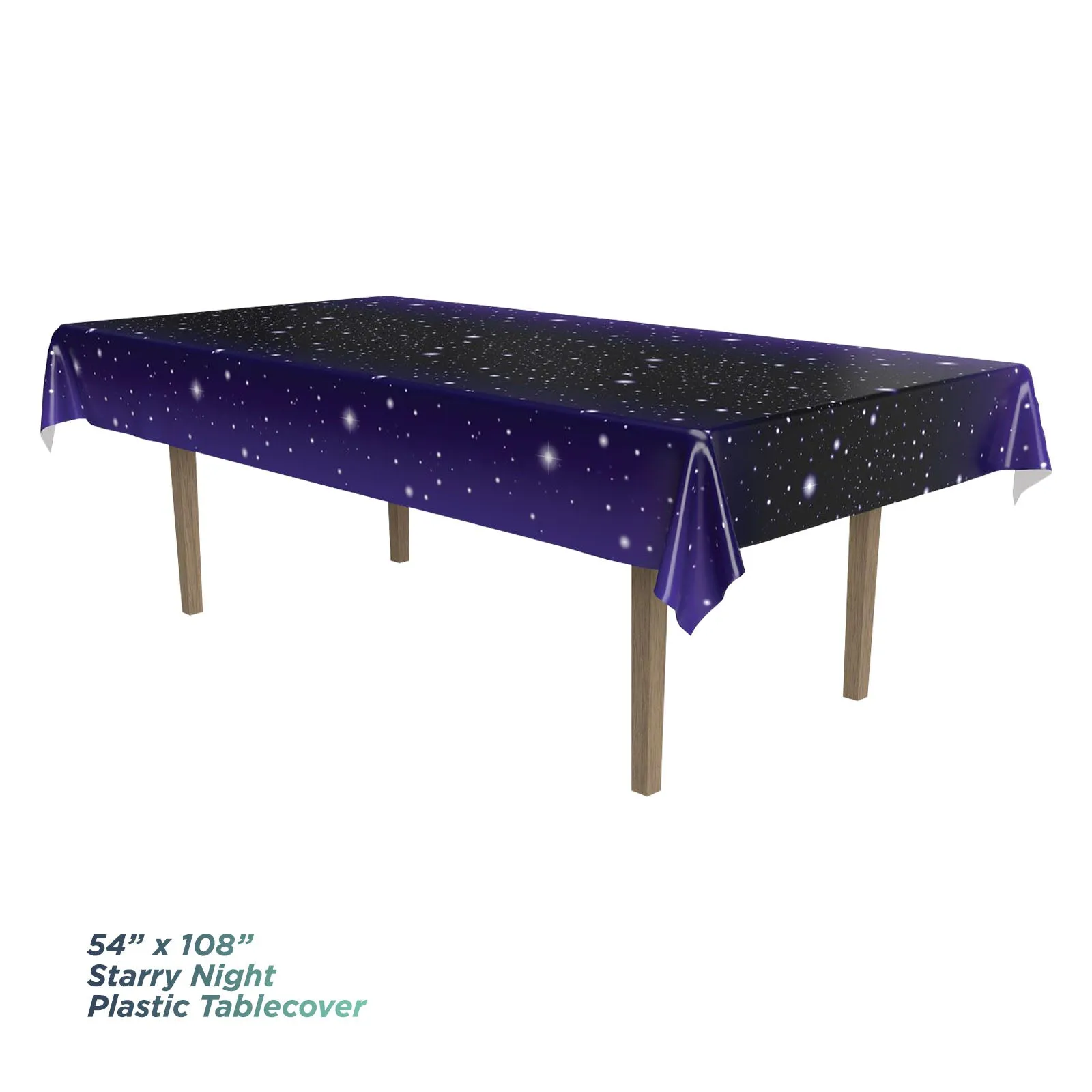 Starry Night Table Cover with Galaxy Paper Dessert Plates and Beverage Napkins (Serves 16)