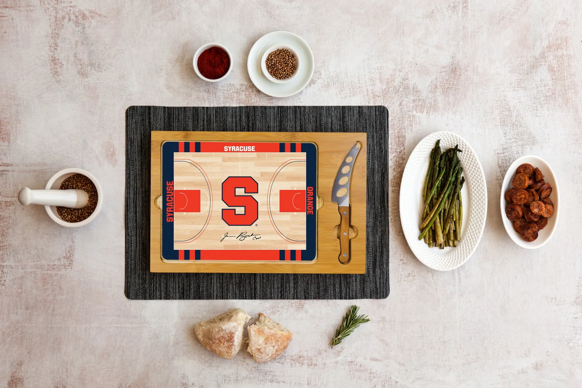 Syracuse Orange Basketball Court - Icon Glass Top Cutting Board & Knife Set