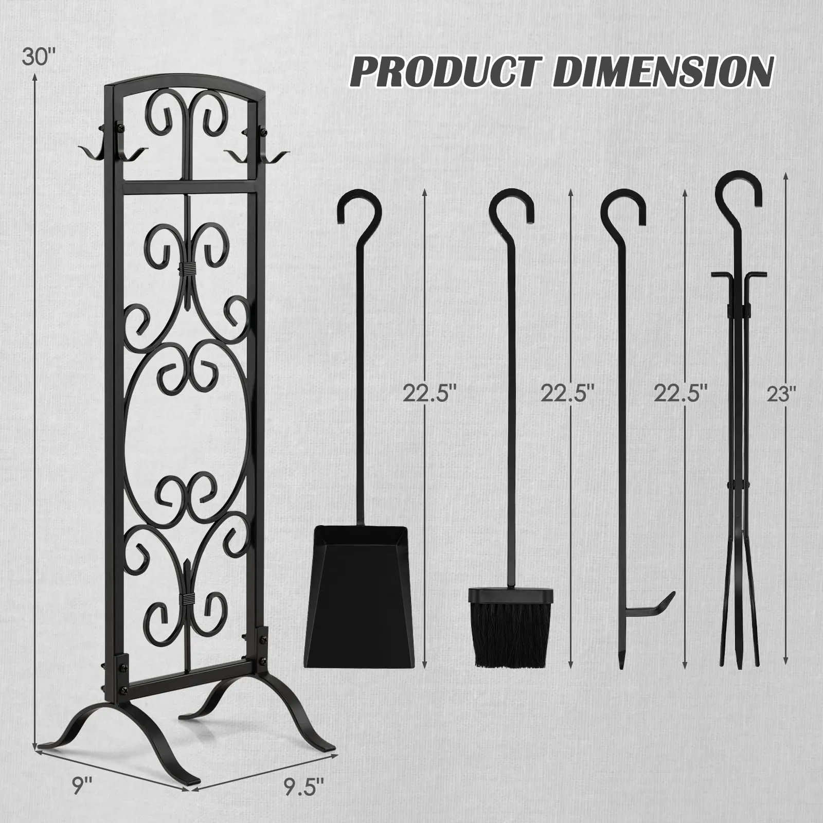 Tangkula 5-Piece Fireplace Tool Set, Heavy Duty Fire Wood Tool Set with Tong, Brush