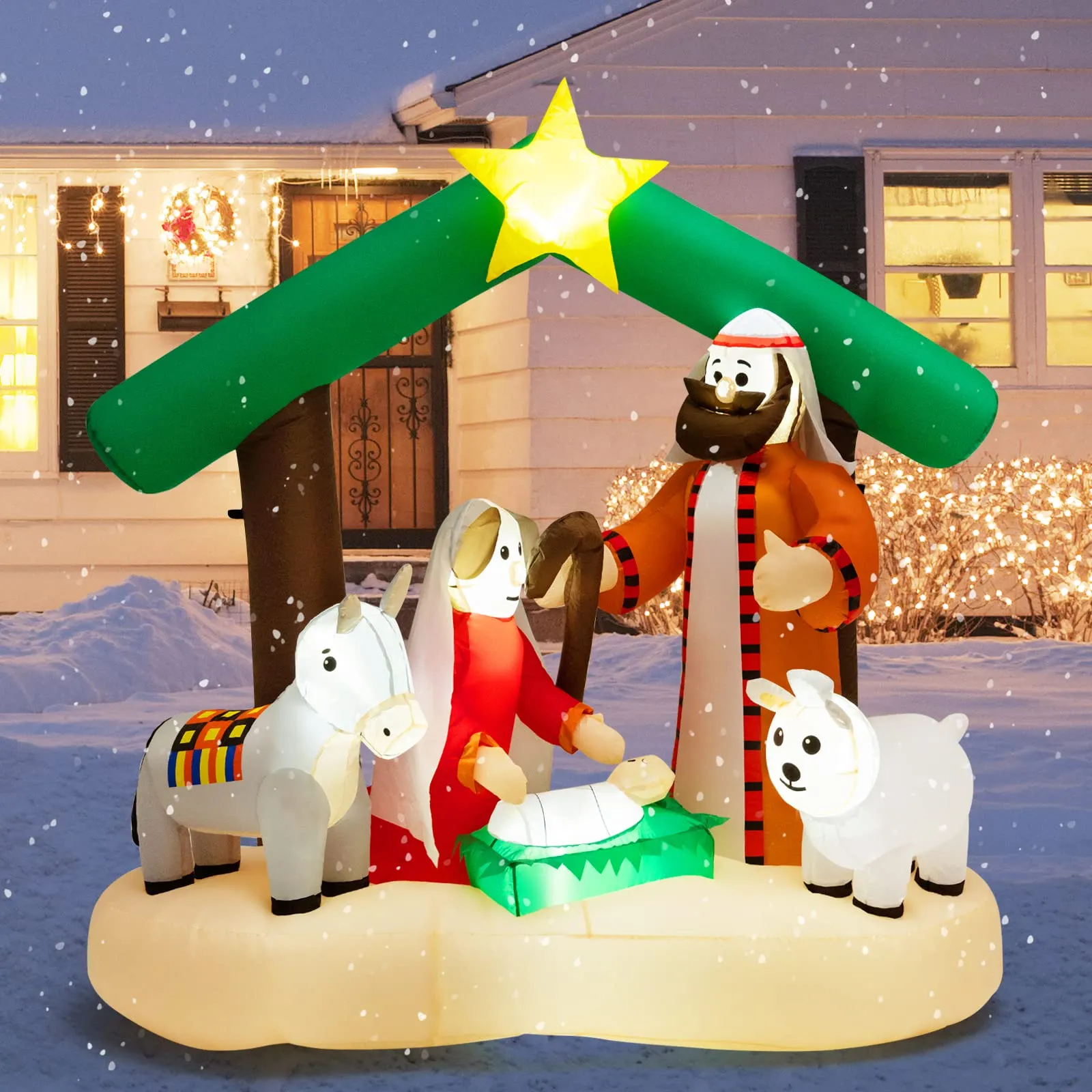 Tangkula 6.7 FT Christmas Inflatable Nativity Scene with LED Lights & Built-in Air Blower