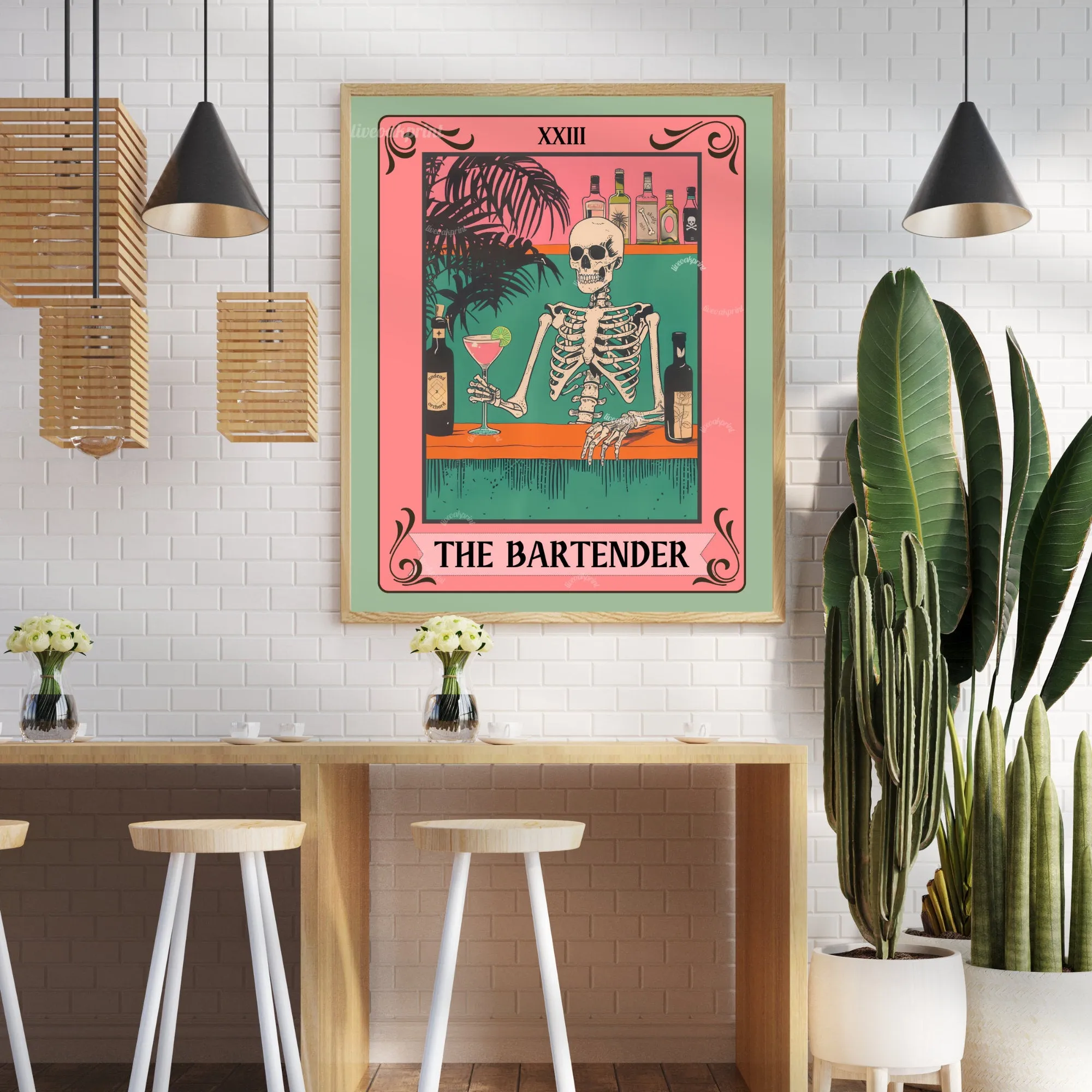 The Bartender Tarot Card - Skeleton Wall Art - Bar Cart Art - Skeleton Cocktail Print - Witchy Bar Art - Gothic Kitchen Sign - Spooky Print