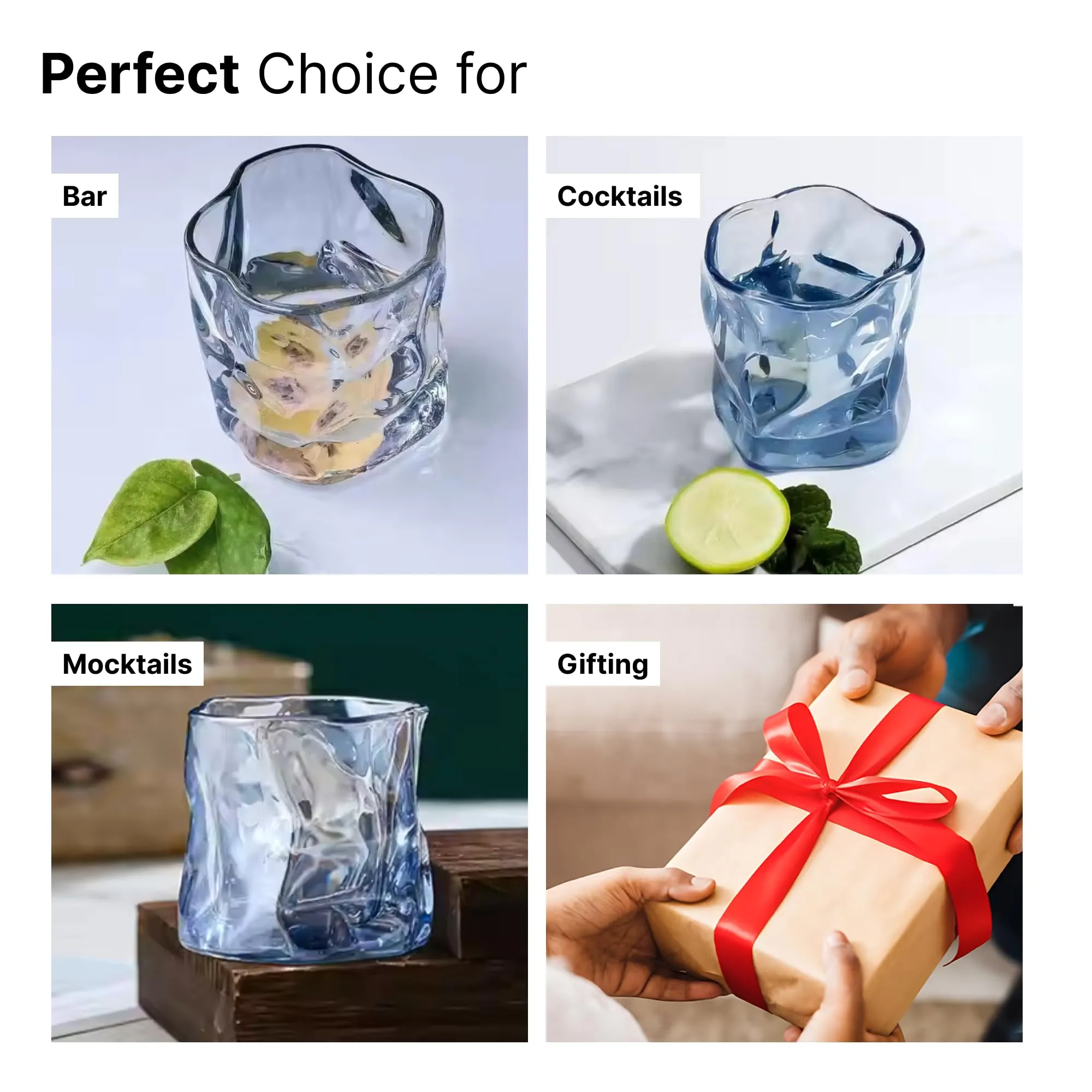 The Better Home Zest Juice Glasses Set of 4 (230ml Each) | Water Glasses | Cold Drink Glass | Lead Free Drinking Glasses | Kitchen Gift Items | Kaanch Ke Glass | Housewarming Gifts (Blue)