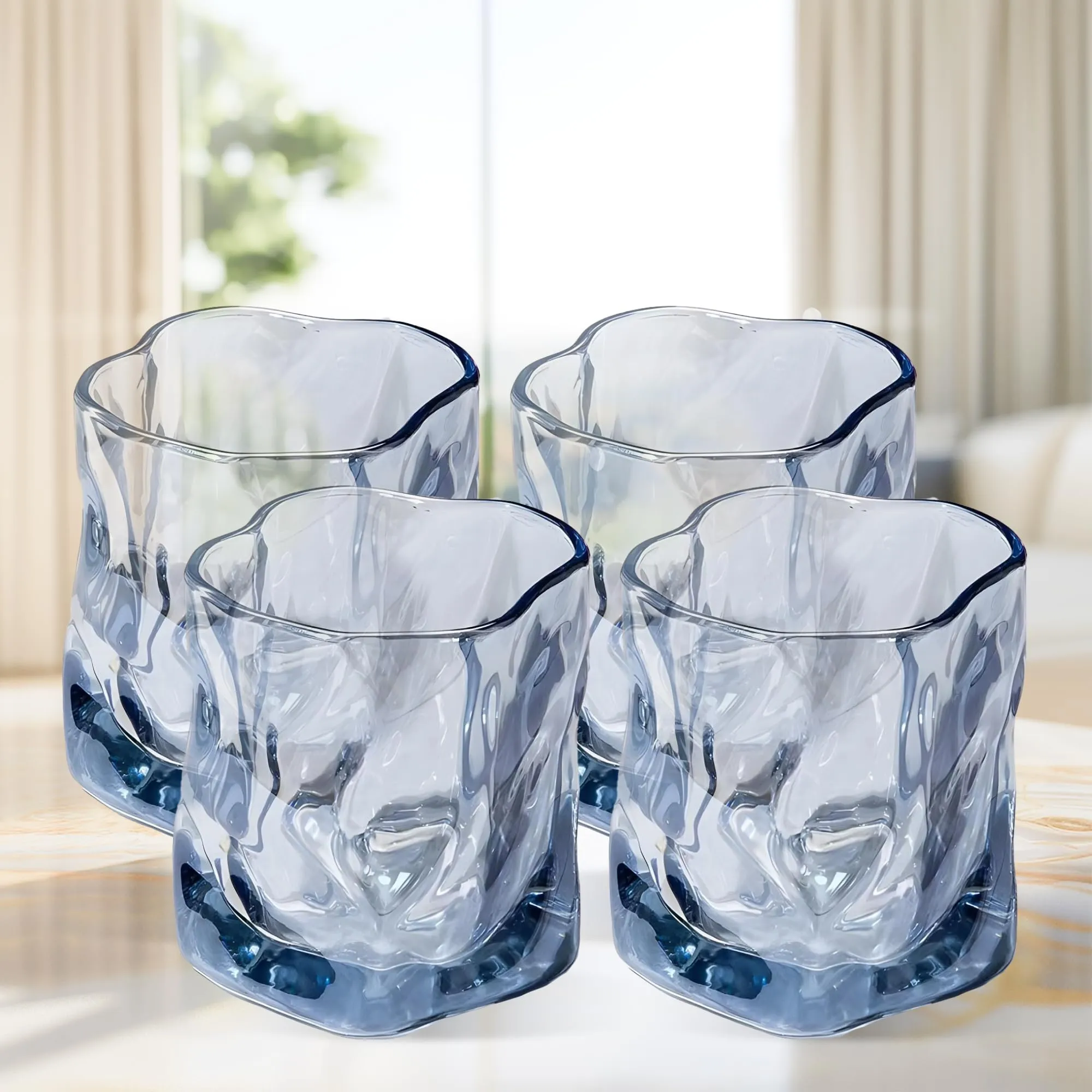 The Better Home Zest Juice Glasses Set of 4 (230ml Each) | Water Glasses | Cold Drink Glass | Lead Free Drinking Glasses | Kitchen Gift Items | Kaanch Ke Glass | Housewarming Gifts (Blue)