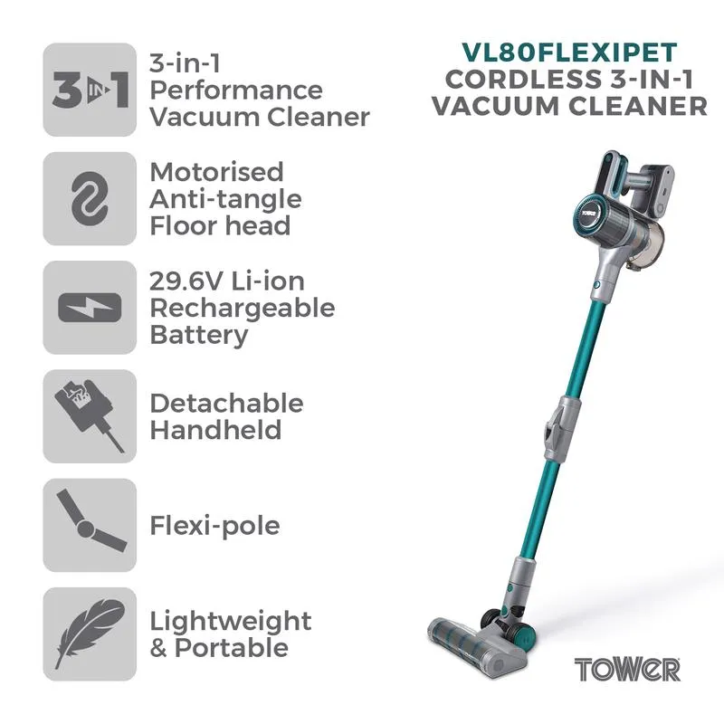 Tower VL80 Flexi Cordless Vacuum Cleaner  - Teal