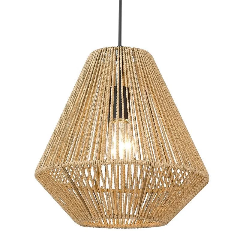 Traditional Farmhouse Hemp Rope Weaving Cage 1-Light Pendant Light for Kitchen