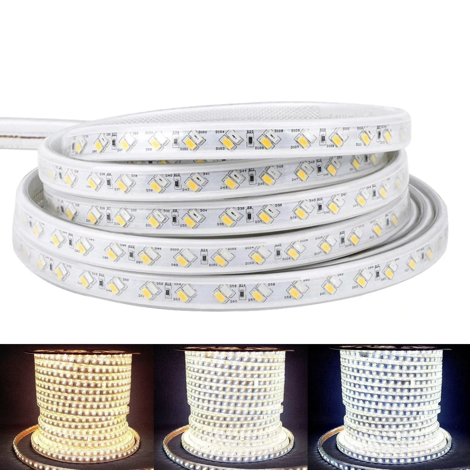 Tricolour LED Strip Light 220V 240V 5730 Warm White, Natural White, Cool White IP65 120LED/m Kit