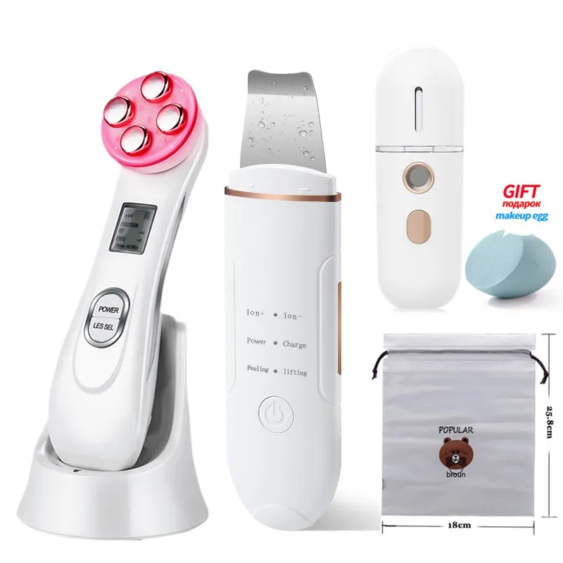 Ultrasonic Skin Scrubber Facial Cleansing Anti Wrinkle Blackhead Remover Neck Beauty Device EMS LED Facial Massager