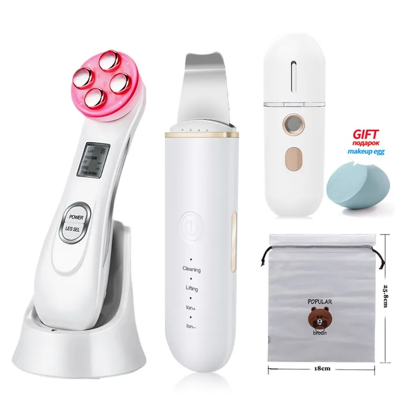 Ultrasonic Skin Scrubber Facial Cleansing Anti Wrinkle Blackhead Remover Neck Beauty Device EMS LED Facial Massager