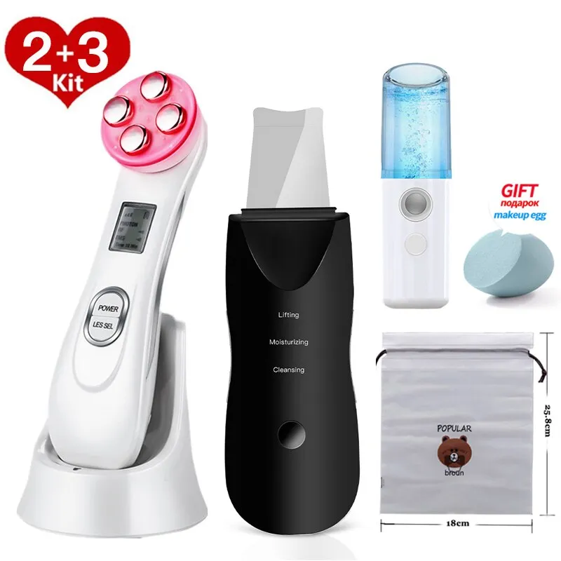 Ultrasonic Skin Scrubber Facial Cleansing Anti Wrinkle Blackhead Remover Neck Beauty Device EMS LED Facial Massager