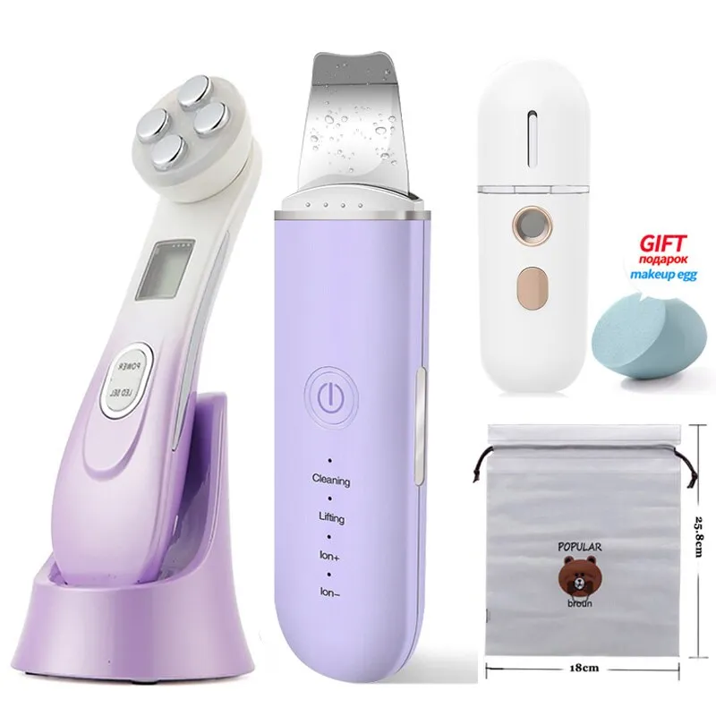 Ultrasonic Skin Scrubber Facial Cleansing Anti Wrinkle Blackhead Remover Neck Beauty Device EMS LED Facial Massager