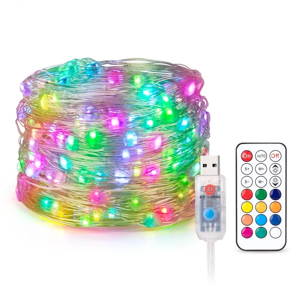 USB RGB LED Pixels String Christmas Lights 2m 5m 10m RF 21keys Controller WS2812B IC Addressable Individually Light 10 leds/m 5V