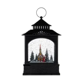 Village Scene Swirling Snow Globe Lantern with Light