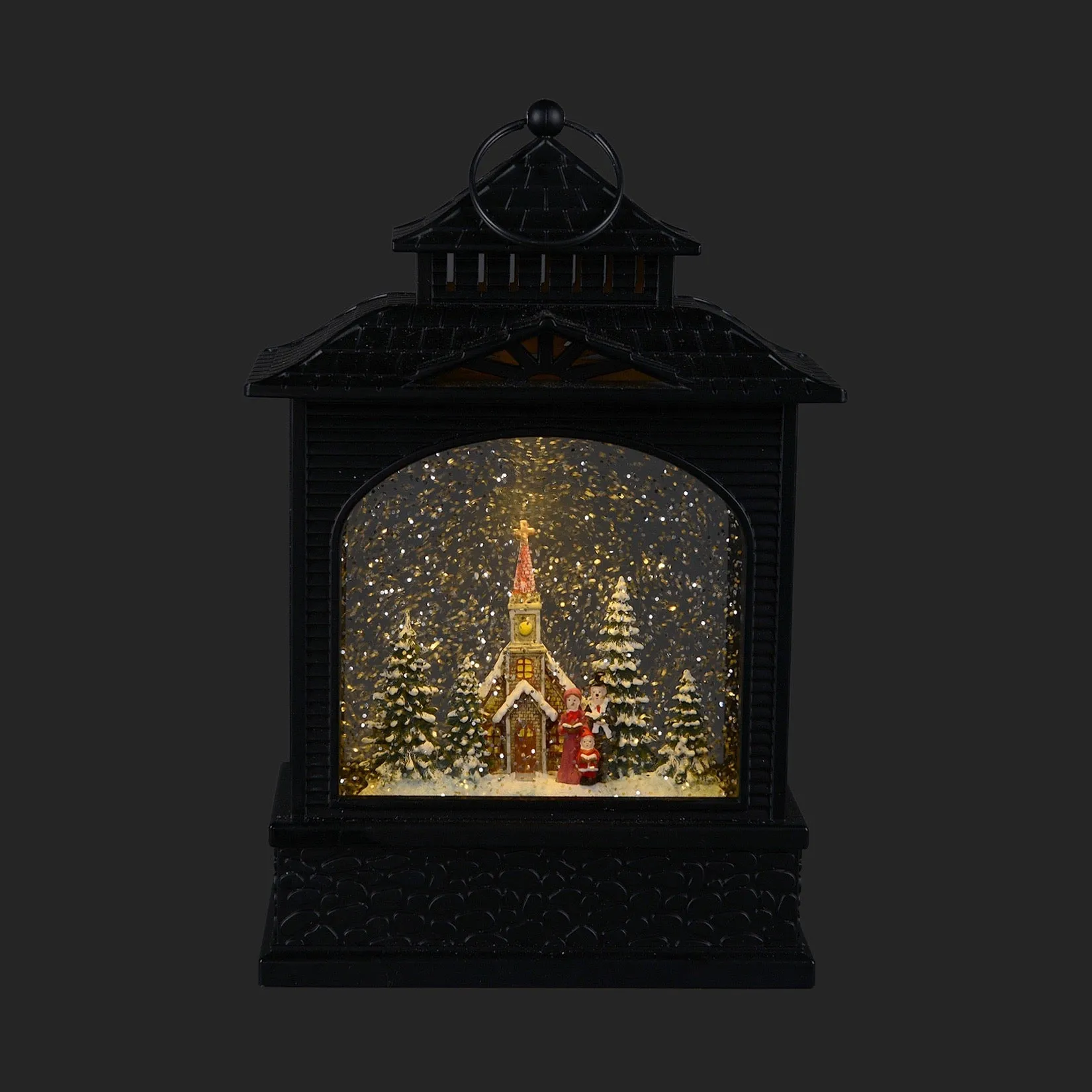 Village Scene Swirling Snow Globe Lantern with Light