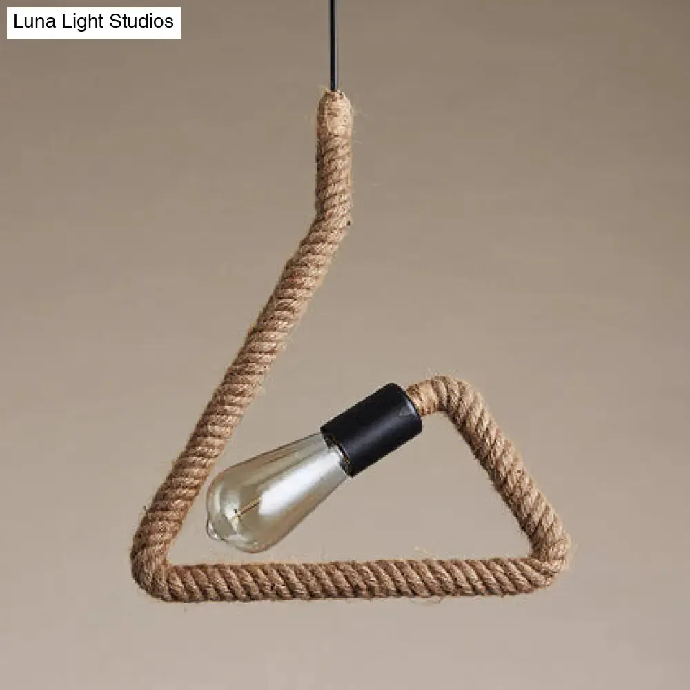 Vintage Black Finish Hemp Rope Suspension Lamp with Unique Triangle/Round Frame Design - 1 Light