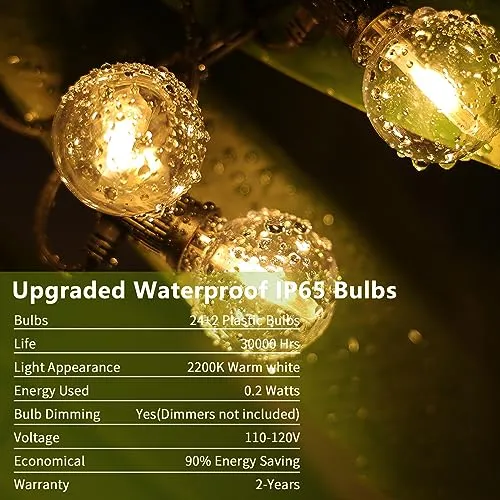 ZOTOYI Solar String Lights Outdoor Waterproof IP65 50FT with USB Port and 26 Shatterproof G40 Bulbs(2 Spare), LED Solar Powered Patio Lights for Outside, Patio, Porch, Backyard, Garden, 2200K