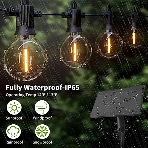 ZOTOYI Solar String Lights Outdoor Waterproof IP65 50FT with USB Port and 26 Shatterproof G40 Bulbs(2 Spare), LED Solar Powered Patio Lights for Outside, Patio, Porch, Backyard, Garden, 2200K